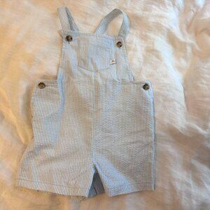 Adorable striped blue and white short overalls